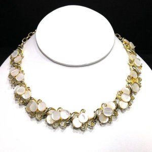 Century Mother of Pearl Choker Necklace, Gold Tone 16 1/2", 1950s Vintage